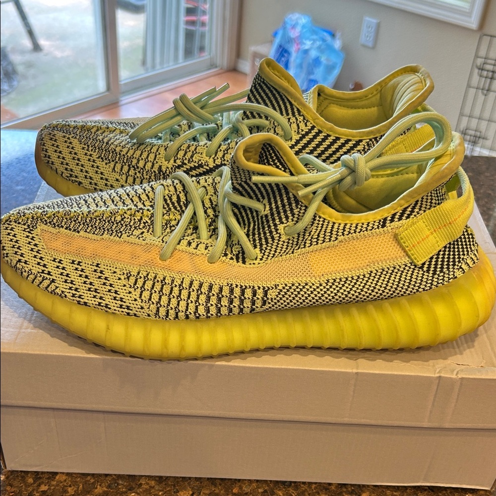 Yeezy 350 Yellow Accent Knit Athletic Sneakers